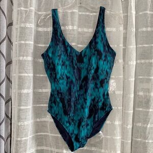 TYR Blue and Black Women's One Piece Swimsuit Size L
